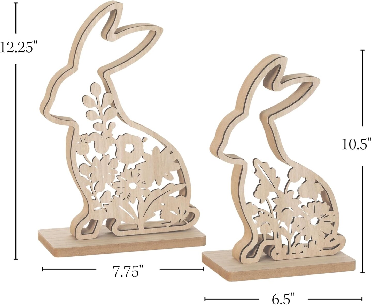 Laser Cut Wood Botanical Bunnies Figurines Set of 2, Easter Bunny Tabletop D&#xE9;cor, Coffee Table D&#xE9;cor, Rustic Farmouse Bookshelf Wood Shelf Mantel Fireplace Decorations, Spring Easter Decor