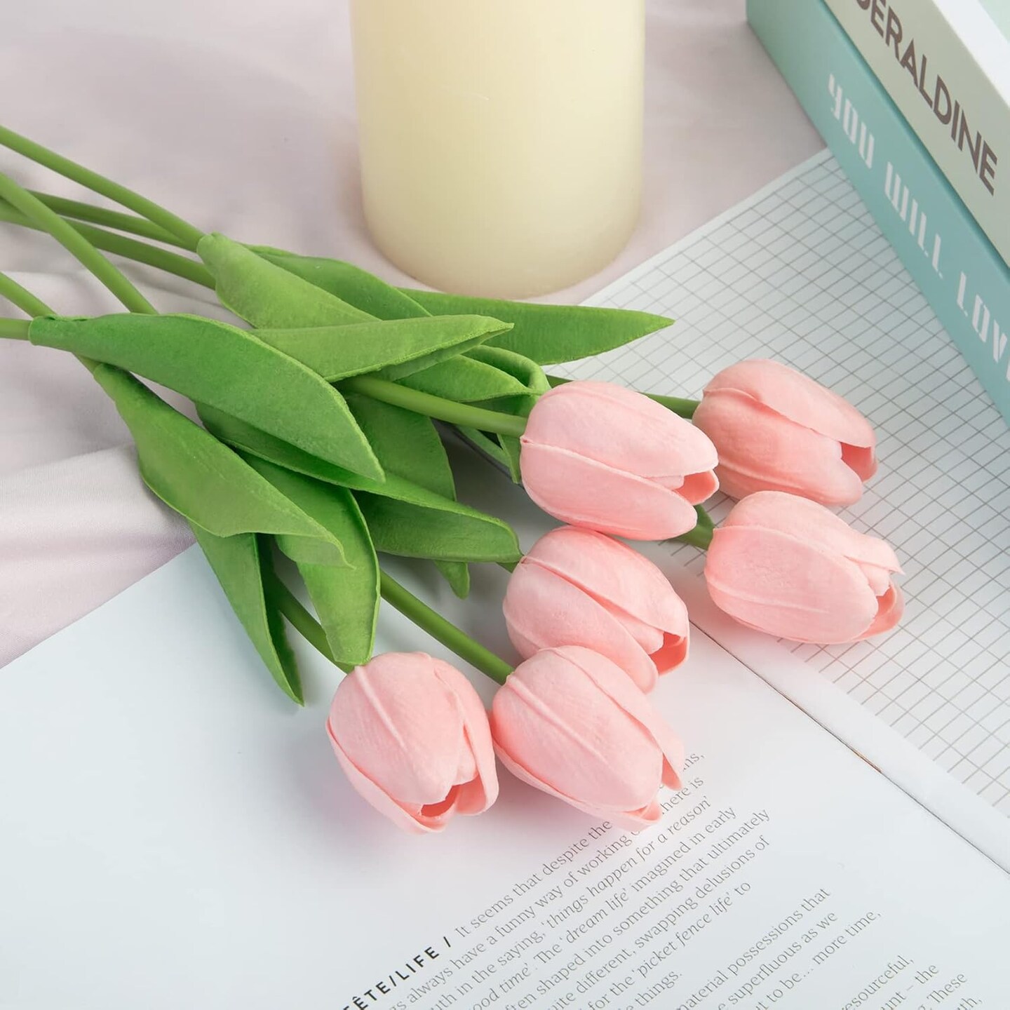 30 piece set of pink artificial tulip flowers made from real touch PU material, featuring lifelike faux stems designed for spring and summer bouquets, ideal for floral arrangements, table décor, parties, weddings, Easter, Mother’s Day gifts, and home