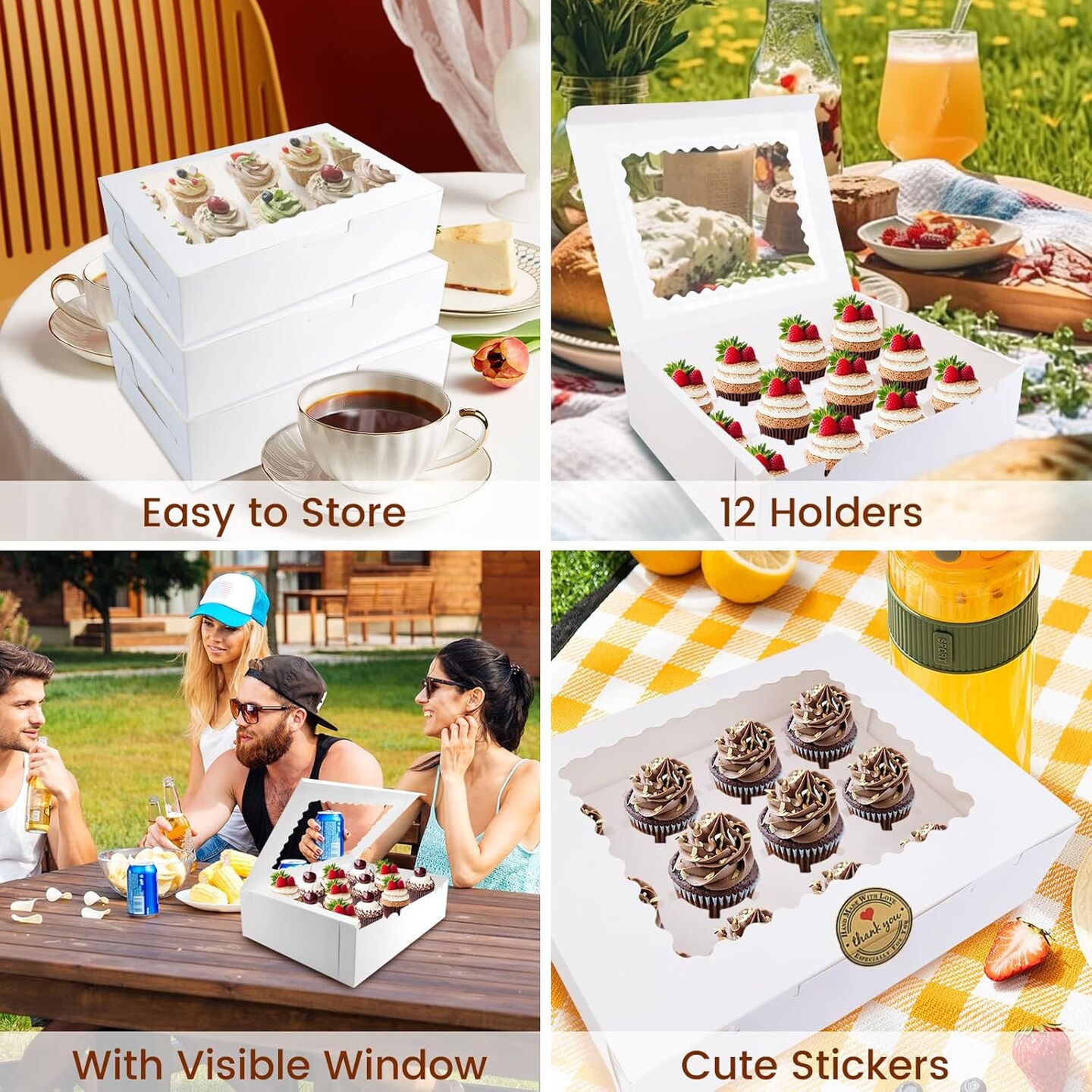 12PCS Cupcake Boxes 12 Count Cupcake Container with Window White Cupcake Holder Holding 144 Cupcakes for Birthday Holiday Party Bakery Supplies(12.8&#x22;x 9.84&#x22;x 3.54&#x22;)