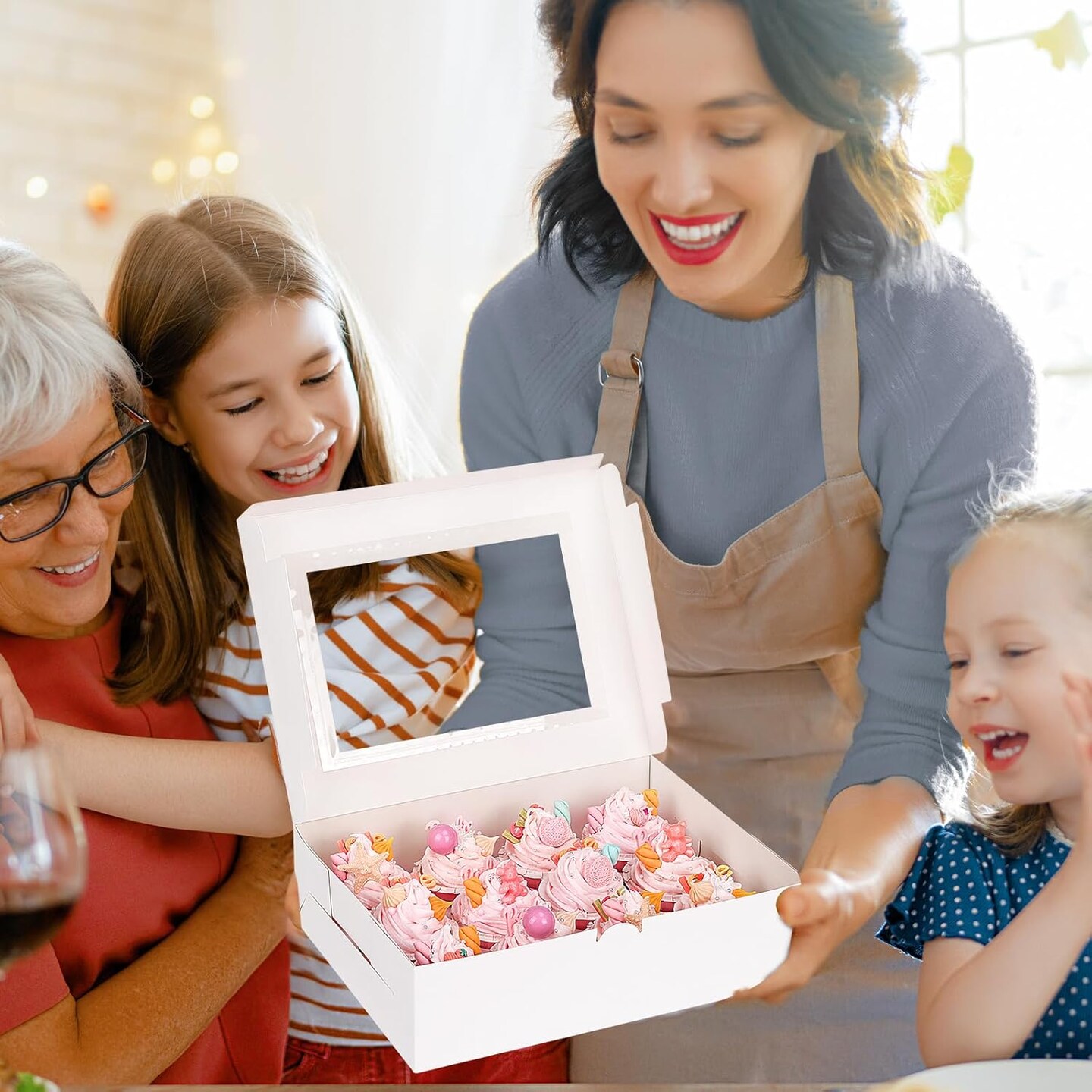 30pcs Cupcake Boxes, Cupcake Boxes 12 Count, Containers with Window for Birthday Holiday Party Bakery Supplies