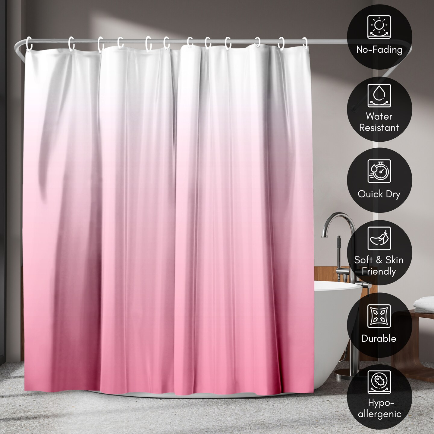 Americanflat 71x74 Ombre Pink Shower Curtain - Water Resistant - Polyester Fabric