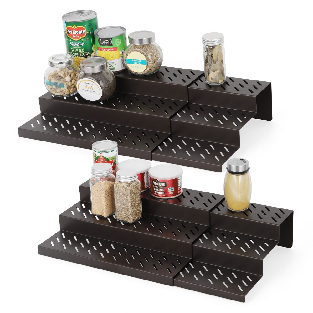 4pcs Bronze Tiered Spice Rack – Step Shelf Organizer for Kitchen Cabinet, Countertop & Pantry Storage