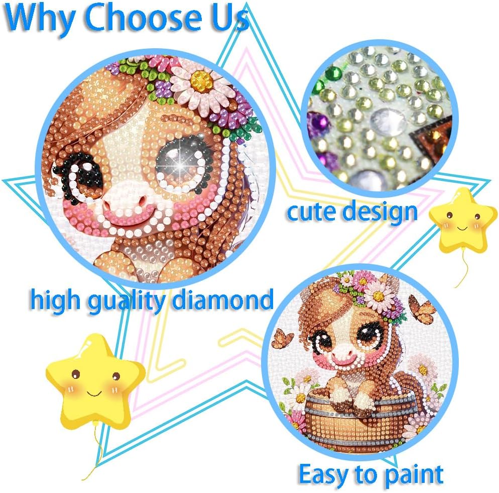 4 Pack 5D Animals Diamond Painting Kits for Kids- Crystal Diamond Art for Adults Kids, DIY Full Drill Animal Family Gem Art Picture