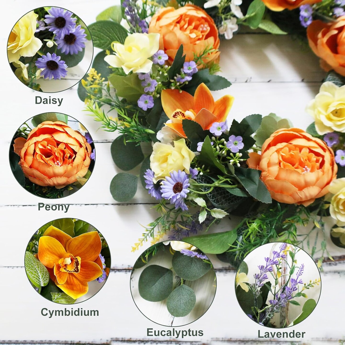 Spring Wreaths for Front Door, Handmade Floral Wreath with Lavender