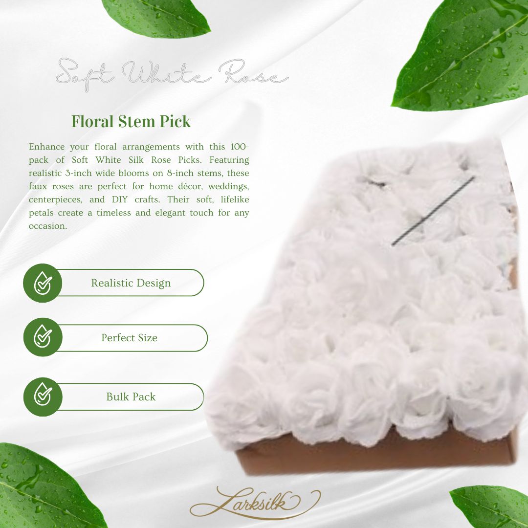 100-Pack: Soft White Silk Rose Picks, 8&#x22; Stems, 3&#x22; Wide, Realistic Faux Floral Arrangement for Home &#x26; Event Decor by Floral Home&#xAE;