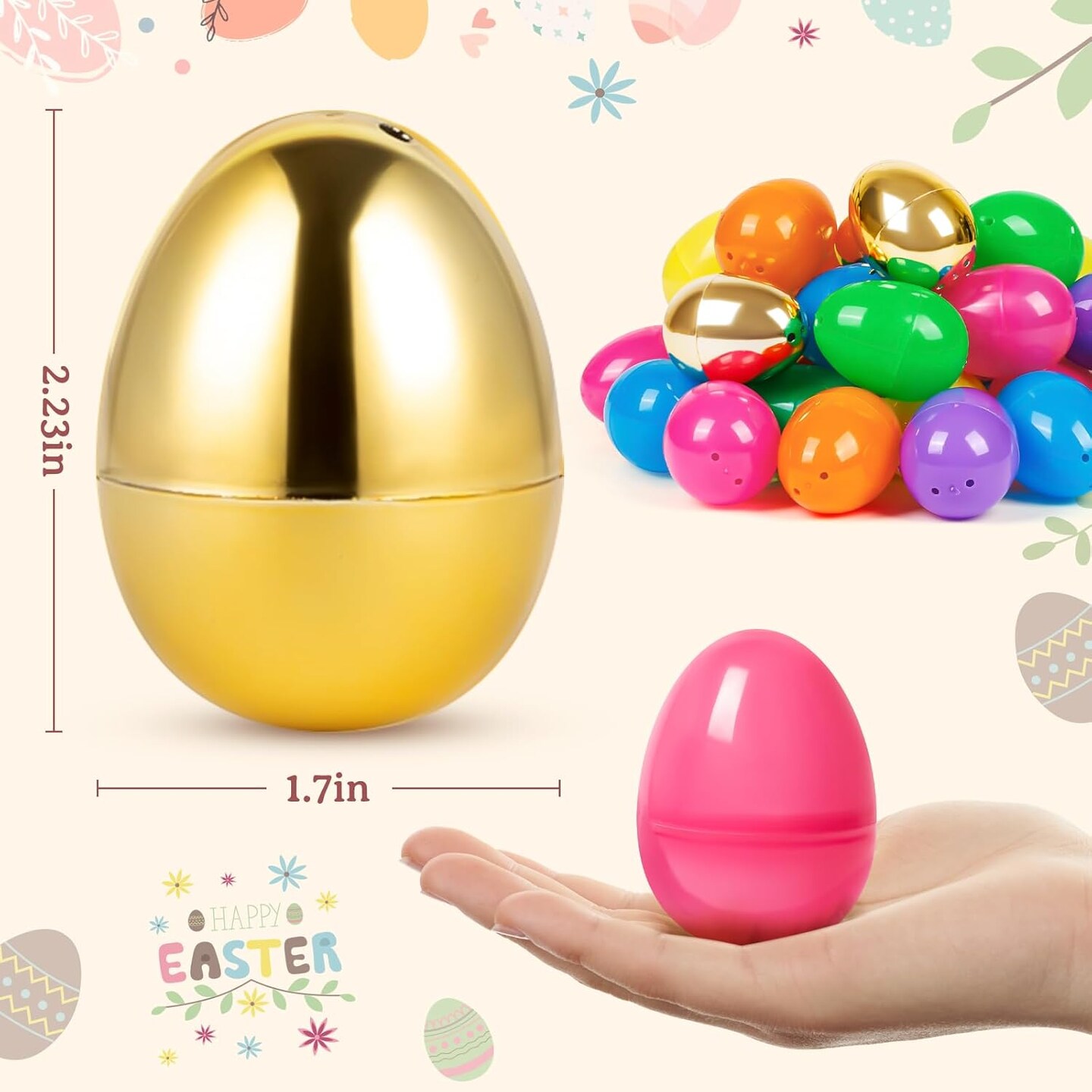 288 Plastic Easter Eggs with 12 Golden Eggs, 2.4'' Bulk Empty Easter Eggs, Hinged Fillable Eggs for Easter Egg Hunt, Surprise Eggs, Basket Stuffers Fillers