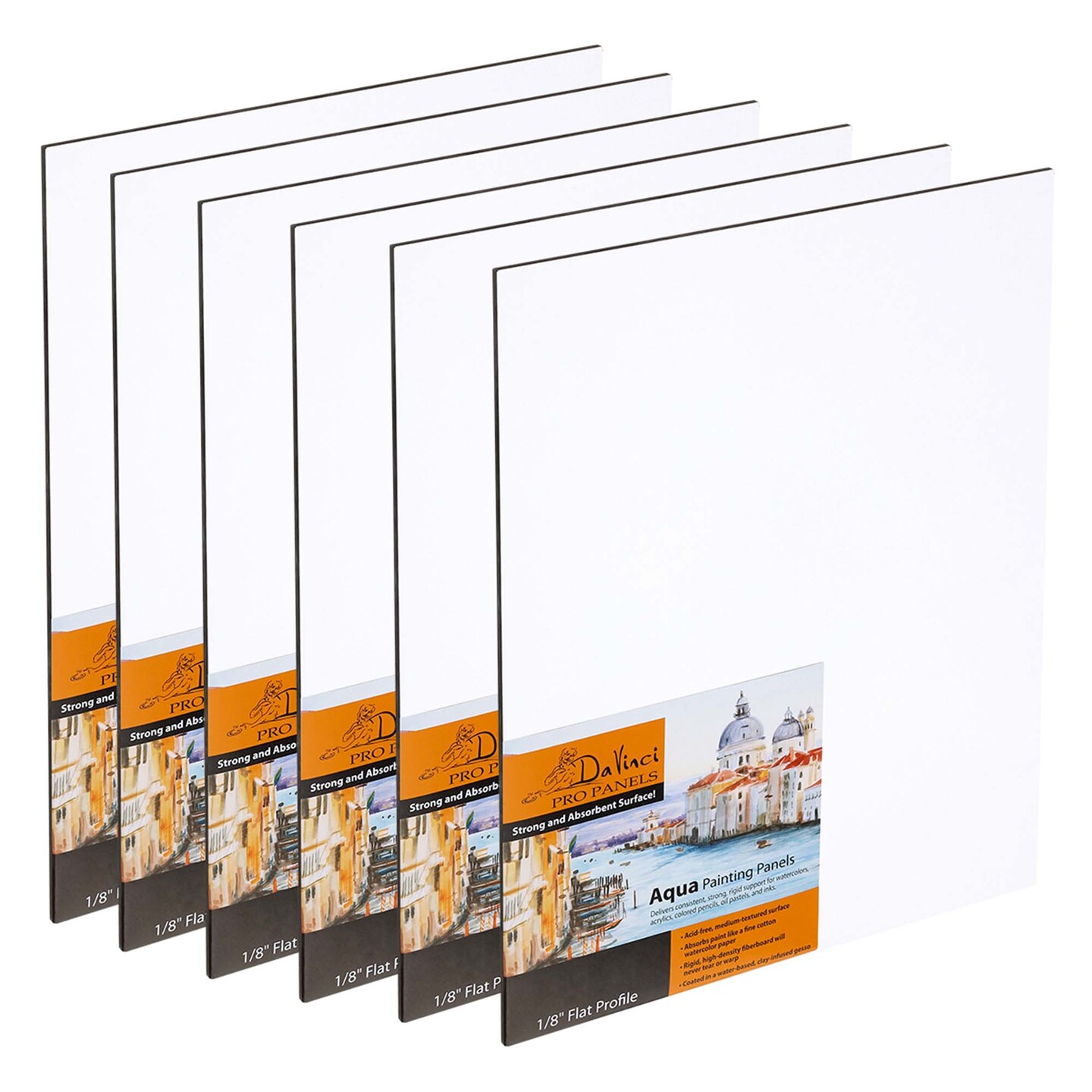 Jerry's Artarama Da Vinci Aqua Pro Panels - 14x18" - 6-Pack - 1/8" Thick Rigid Watercolor Board with Acid-Free Surface, Clay-Infused Gesso, Ideal Watercolor Boards for Painting Mixed Media