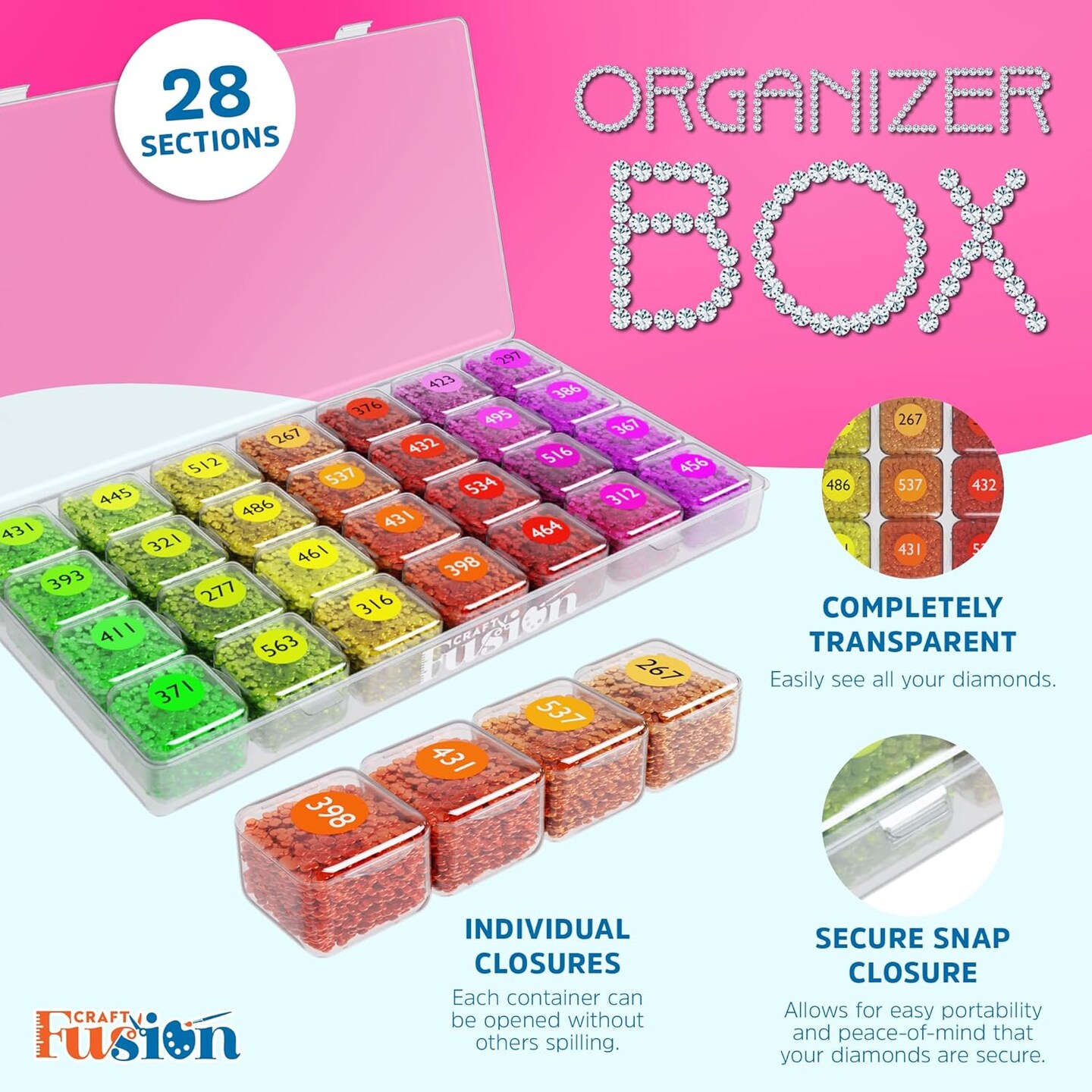 28-Pc Diamond Painting Tool Kit with Bead Organizer and Sticker Pack, 1.9 x 7 x 5.9 in