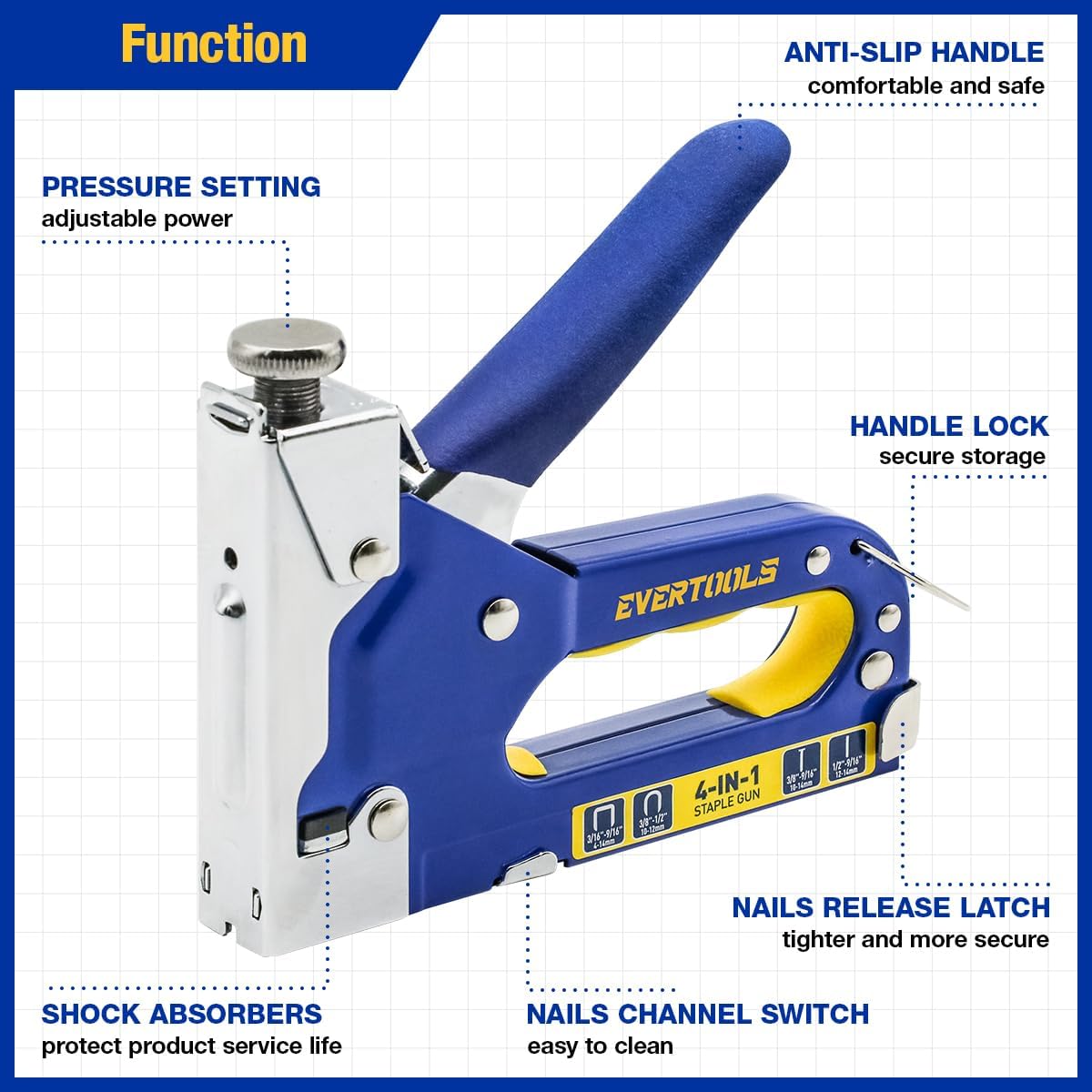Heavy Duty 4-in-1 Staple Gun, 6000pcs Staples Manual Brad Nailer, Upholstery Stapler Nail Gun for Fixing Material, Decoration, Carpentry, Furniture, Doors and Windows.