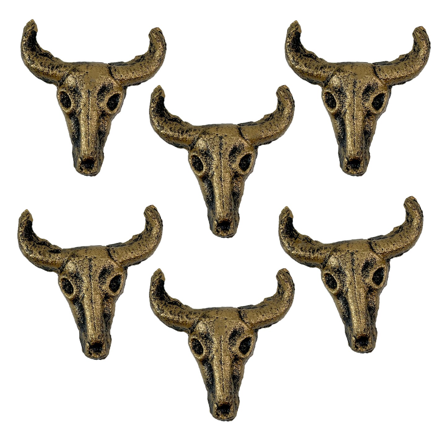 Rustic Cast Iron Western Steer Skull Drawer Pulls Home Cabinet Knobs - Set of 6