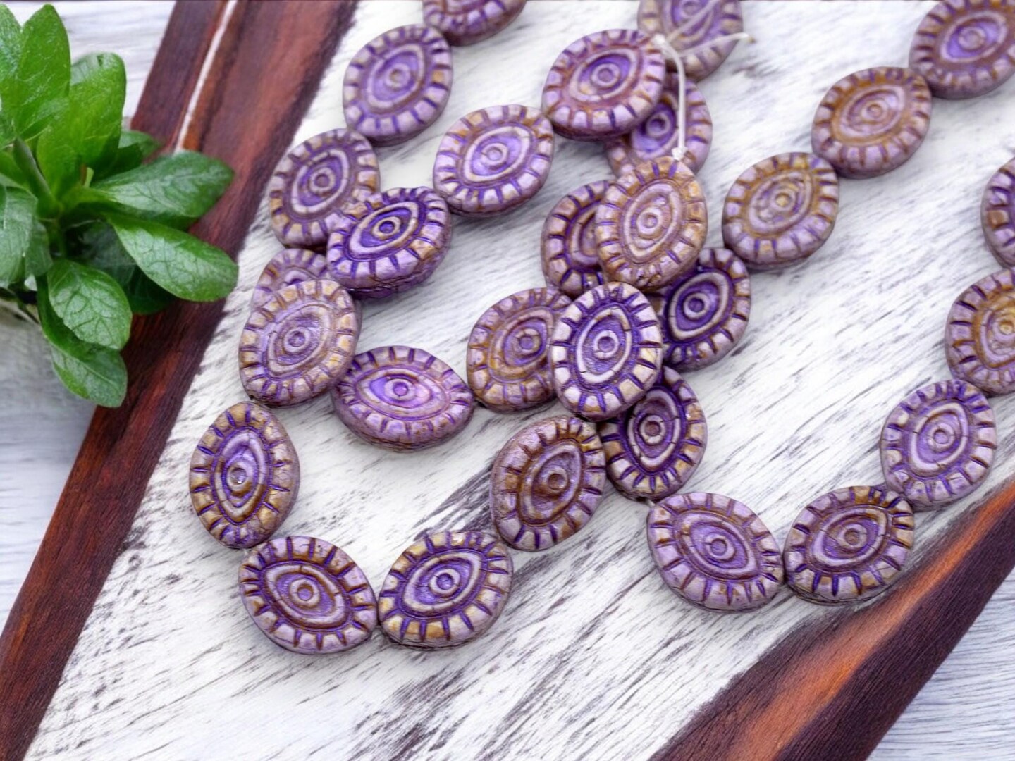 *10* 14x11mm Purple Washed Opaque Matte Purple Picasso Mystic Eye Beads