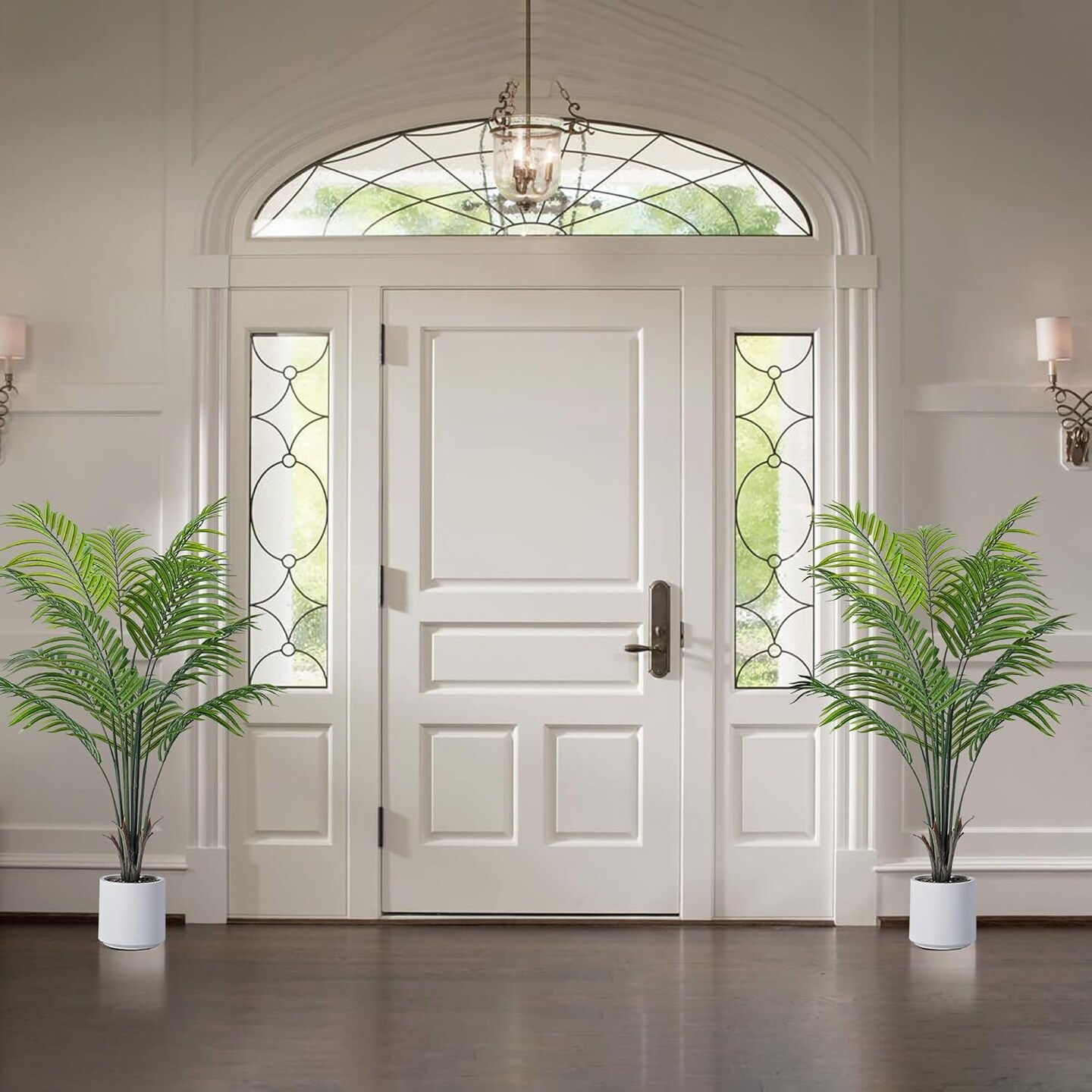 Artificial Areca Palm Tree 4FT Fake Potted Plant 2 Pack Faux Silk Tropical Areca Palm with 12 Trunks &#x26; Real Bark Design, Large Aritificial Plant in Pot for Home Living Room House Warmming Floor Decor