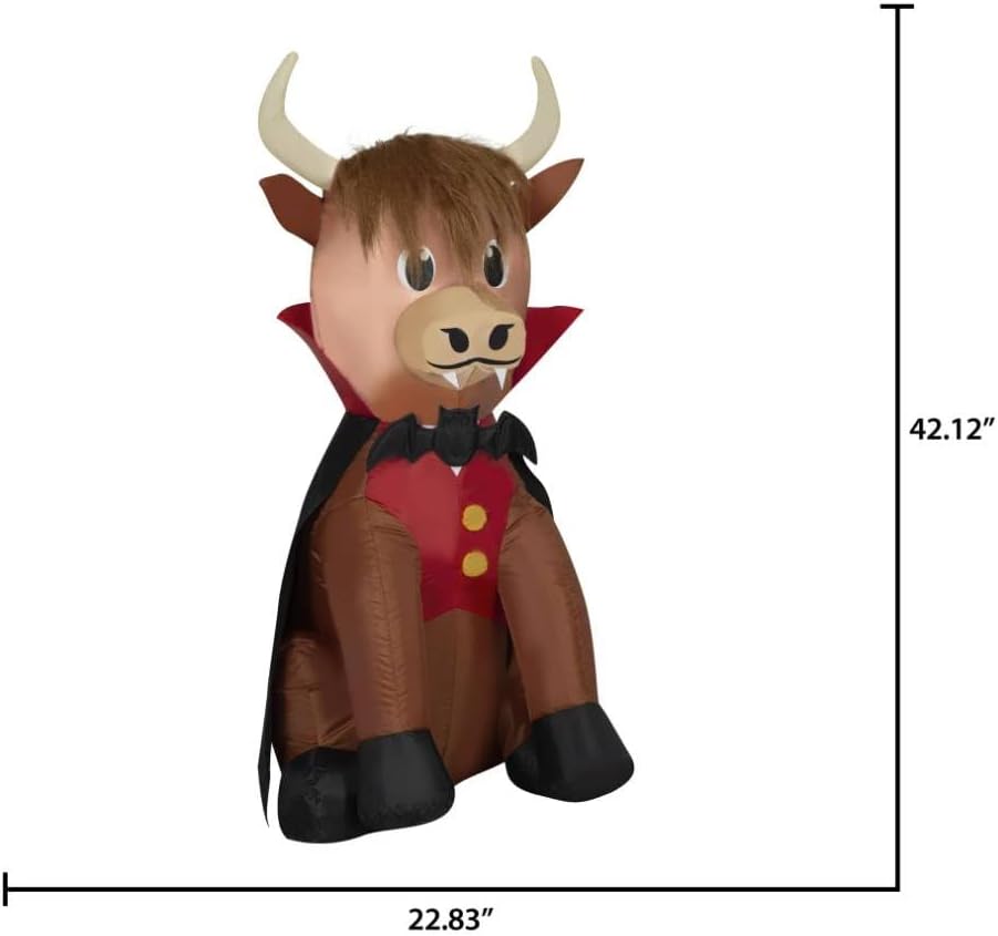 3.5&#x27; Gemmy Airblown Inflatable Halloween Highland Cow as Vampire Yard Decoration 554026