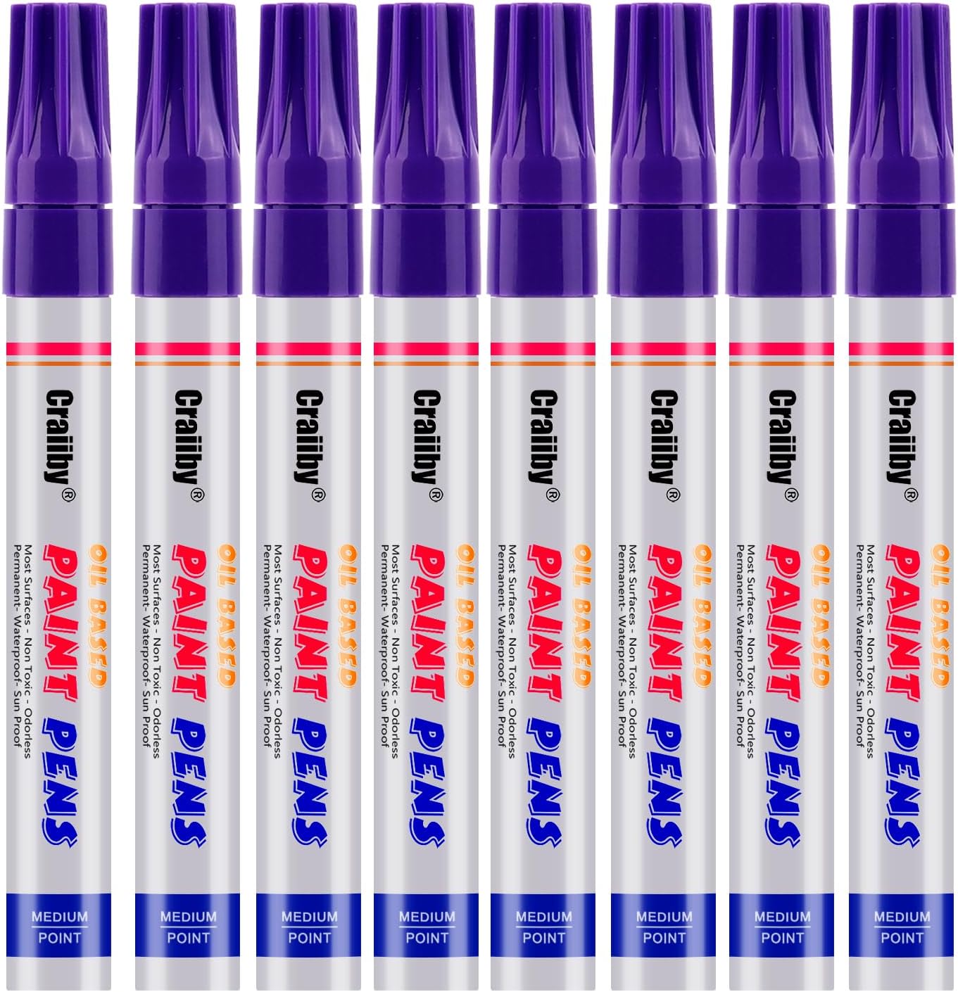 Purple Paint Markers, 8 Pack Oil-Based Waterproof Quick Dry Permanent Paint Pen Set