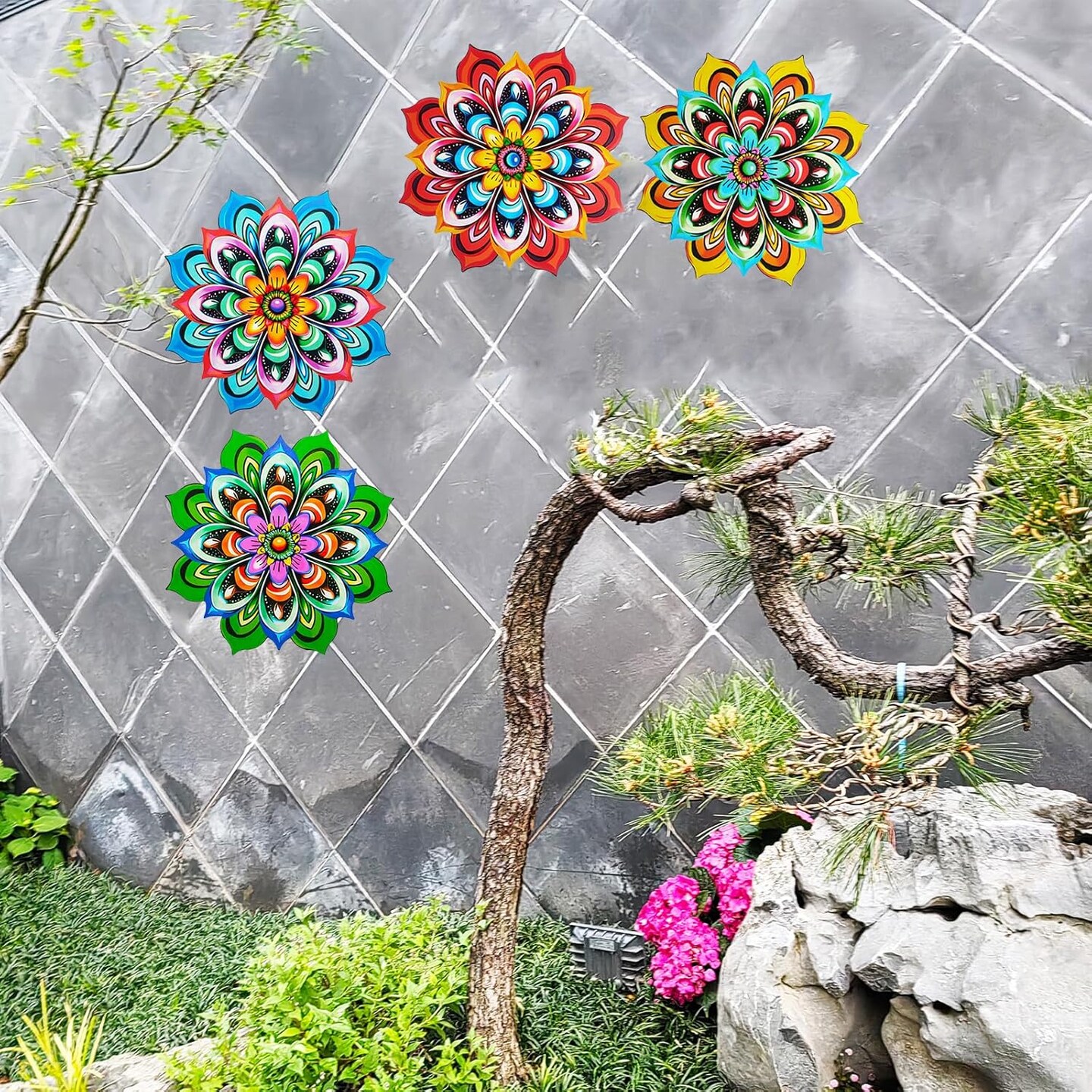 Metal Sunflower Wall Art Decorations - Handmade Outdoor Yard Garden and Indoor Outdoor Wall Decor, Creative Flower Hanging Set&#xFF0C;Garden Decor for Outside