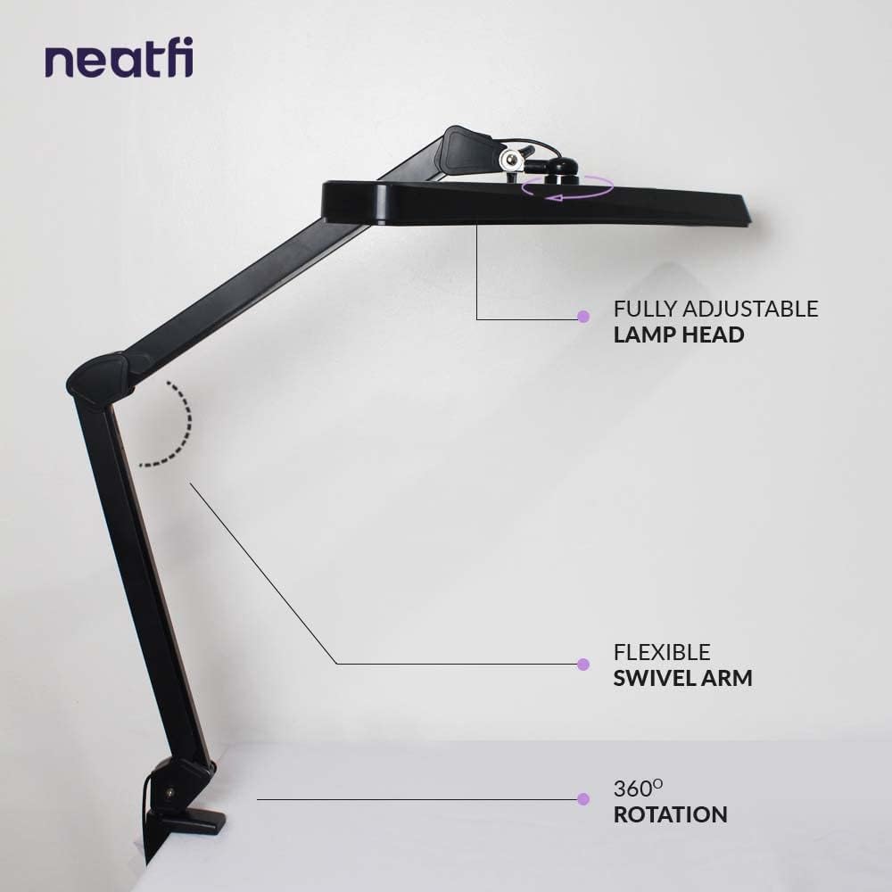 2,500 Lumens LED Task Lamp, 22 Inches Wide, 30W, 162 Pcs SMD LED, Eye-Caring, Desk Light with Clamp for Home, Office, and Study Room