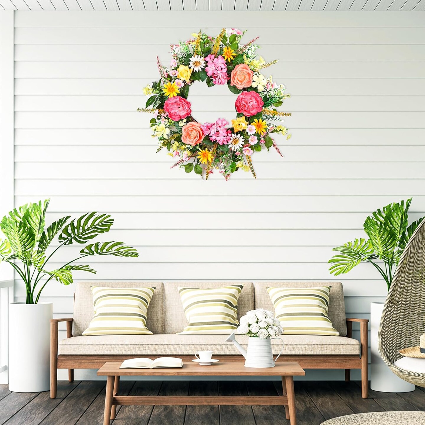 Spring Floral Peony Wreaths with Greenery Leaves