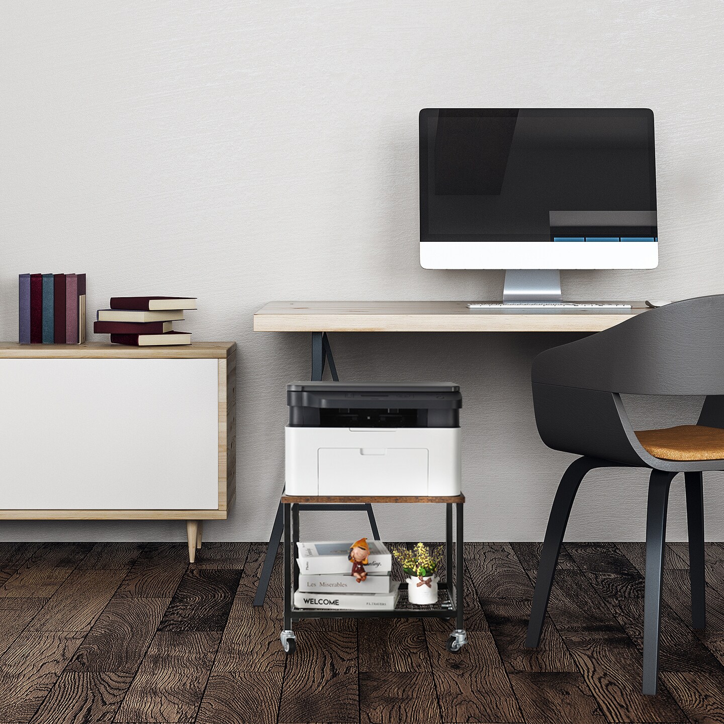 2 Tier Printer Stand with Storage Shelf Wheels Rolling Printer Holder Table Stand