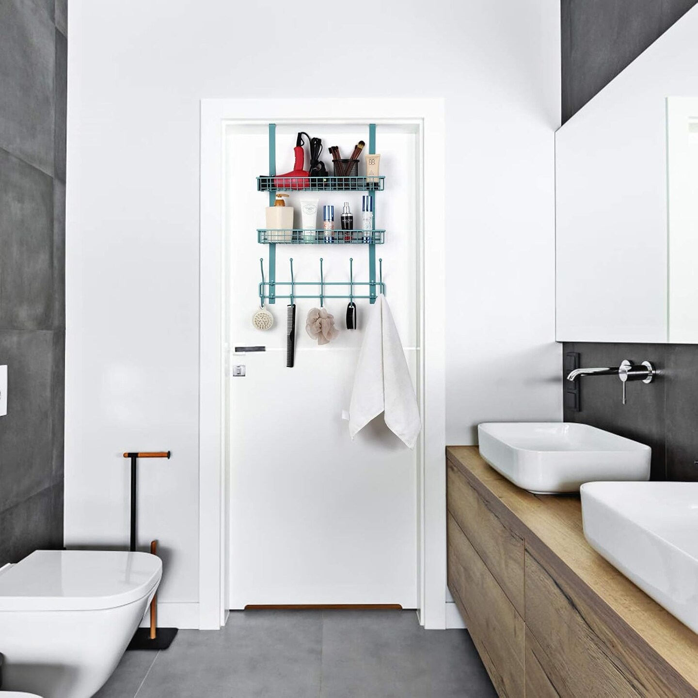 Over The Door metal Storage Rack Coat Hook Shelf Bathroom Office