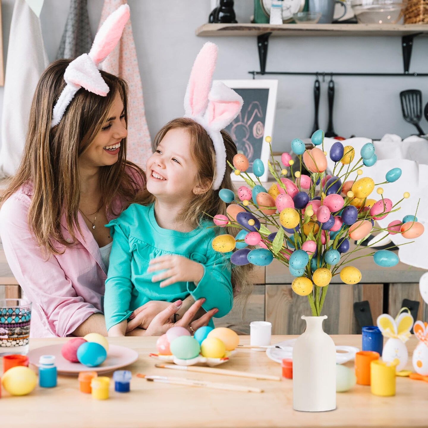 6 Pcs Easter Picks, Easter Eggs Picks with Colorful Eggs and Berries for Easter Decorations