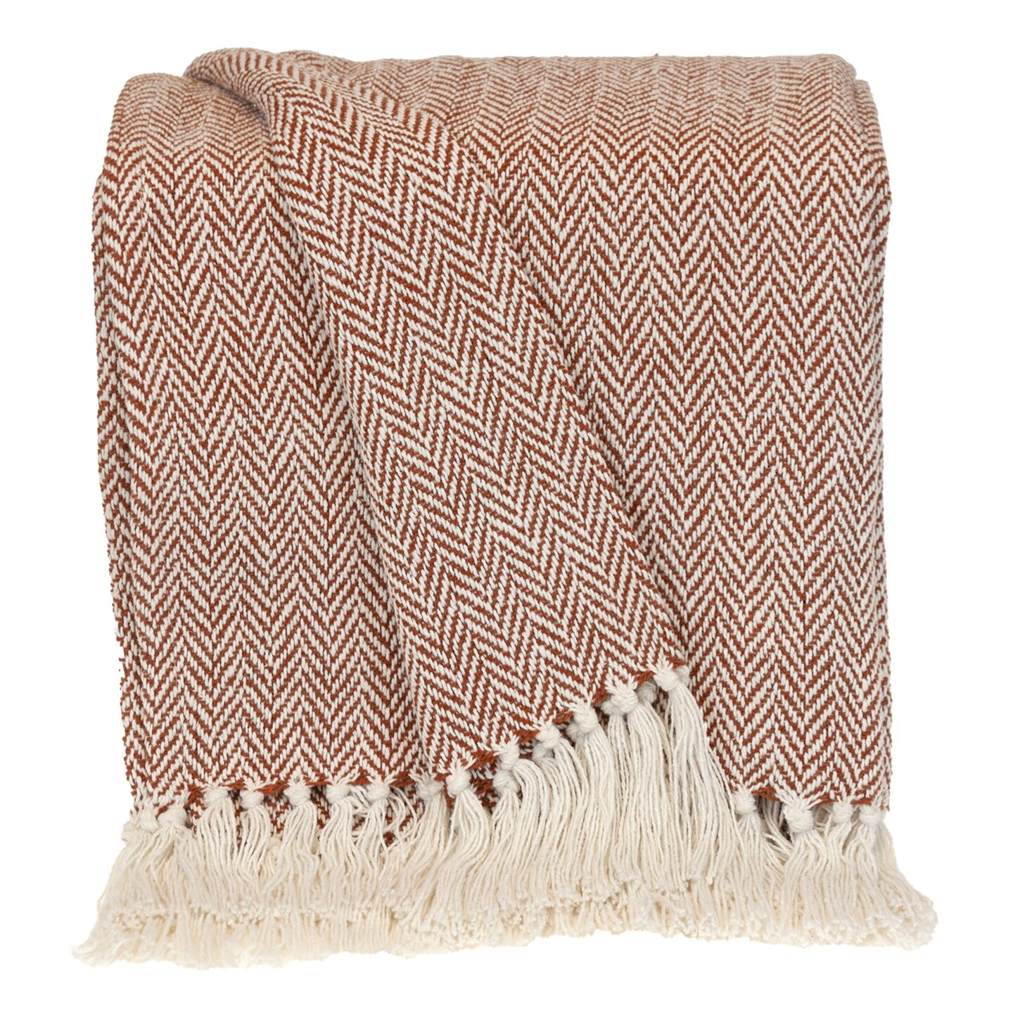 Nassau Collection Rectangular Herringbone Handloom Throw Blanket - 50" x 60" - Rust Brown