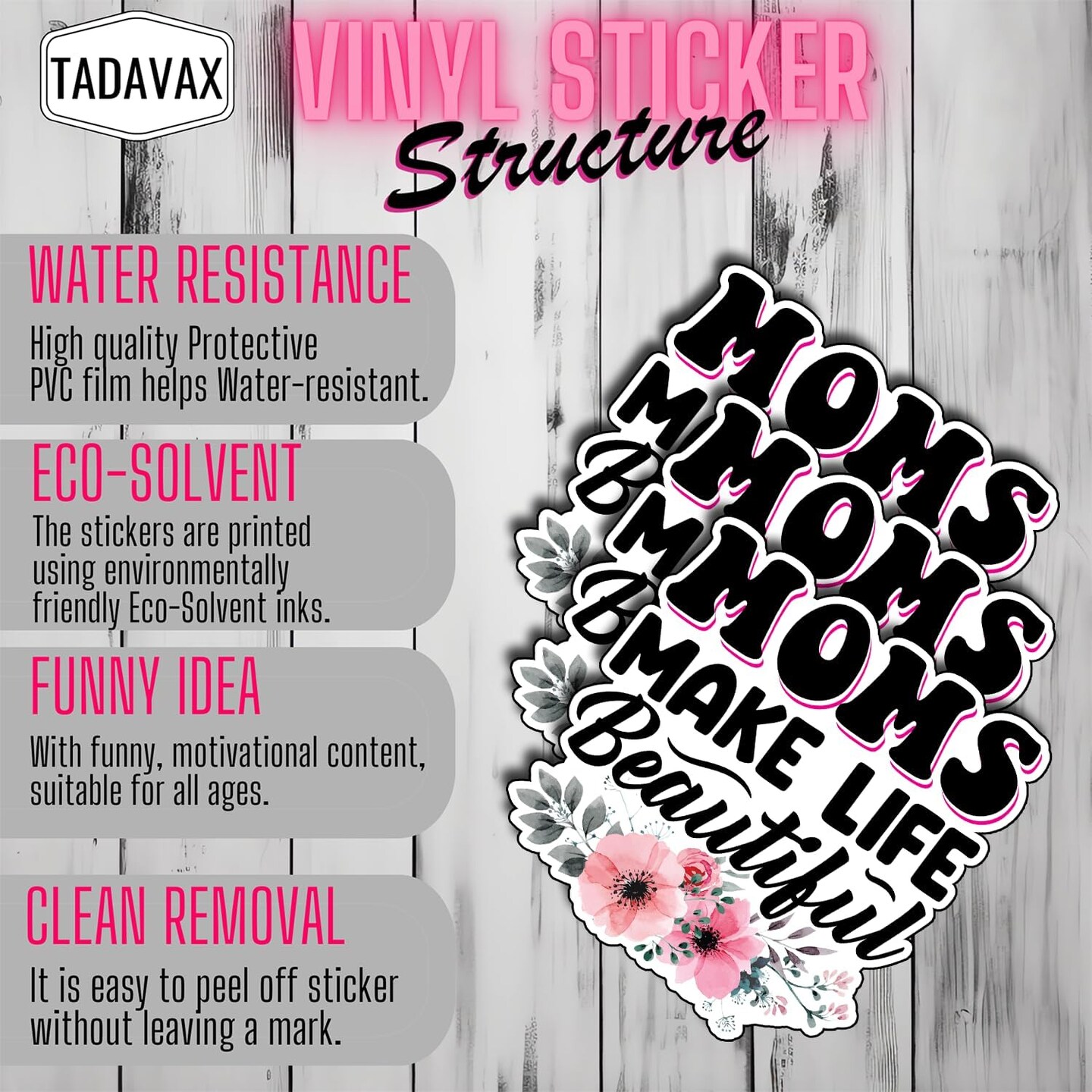 (3Pcs) Moms Make Life Beautiful Floral Sticker, Pretty Mom Mama Decal, Celebrate Your Mom Gigi Love, Gifts for Grandma Mum Decoration Books Laptops Phones Waterproof Vinyl Water Bottle Gifts 3&#x22;x2.8&#x22;