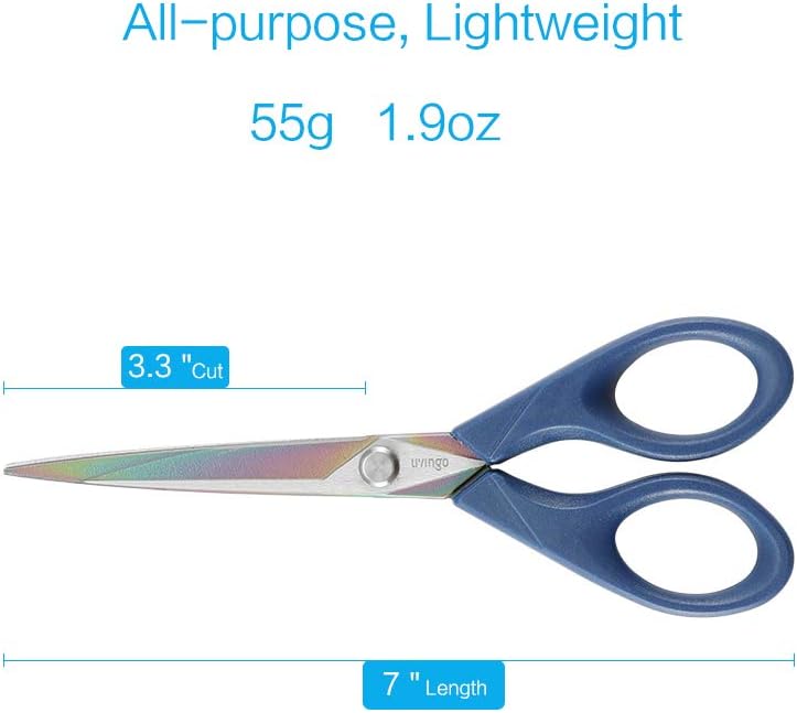 Scissors 7 Inch All Purpose Titanium Scissors Bulk 2 Pack, Left/Right Handed, Forged Stainless Steel Sharp Blade Shears Multipurpose for Home Office School Student Sewing Fabric Craft Supplies
