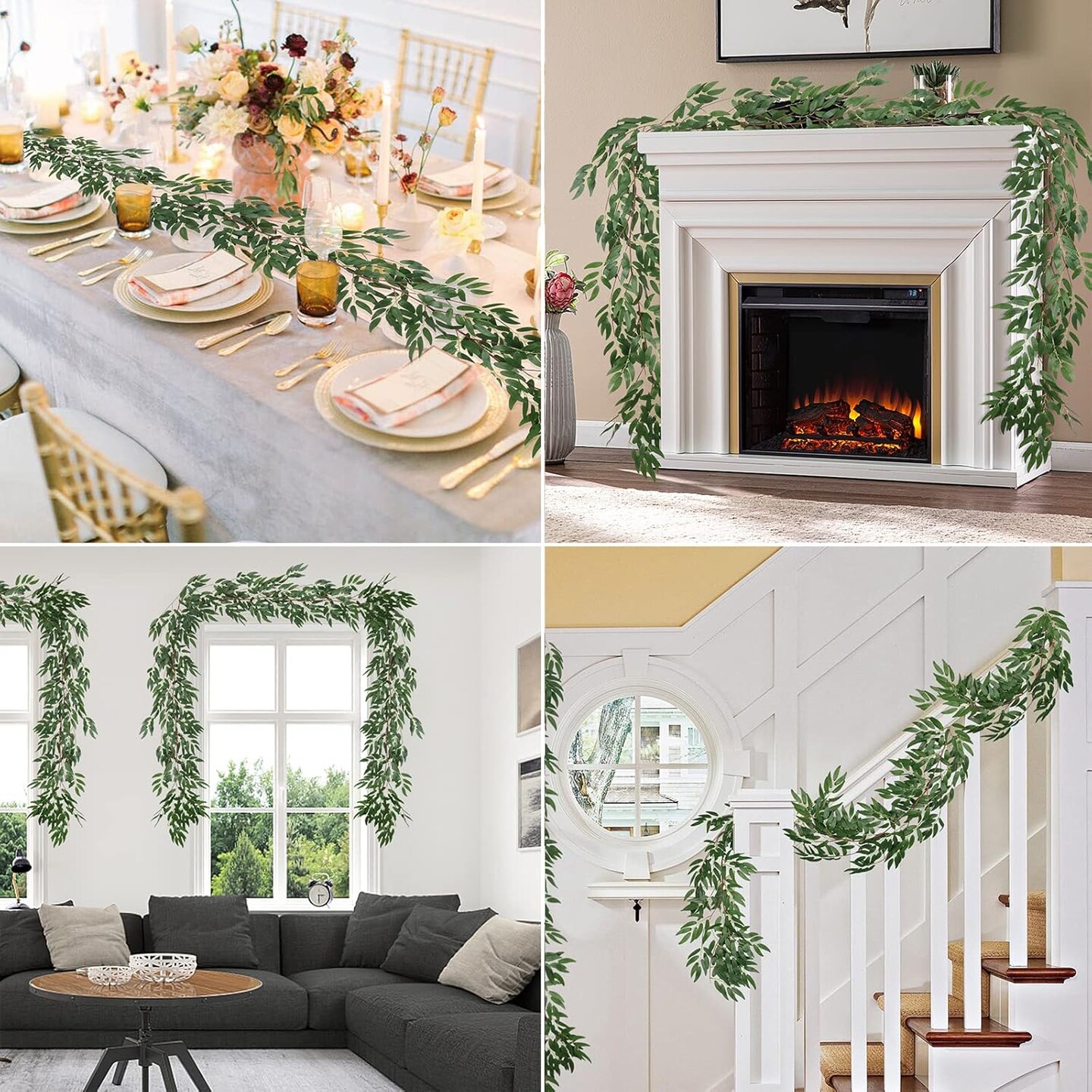 Artificial Willow Leaves Vine Twigs 2Pcs 5.7Ft Fake Hanging Ivy Plants Silk Green Leaf Rattan Garland Greenery Decor for Indoor Outdoor Home Wedding Arch Jungle Beach Birthday Party Garden