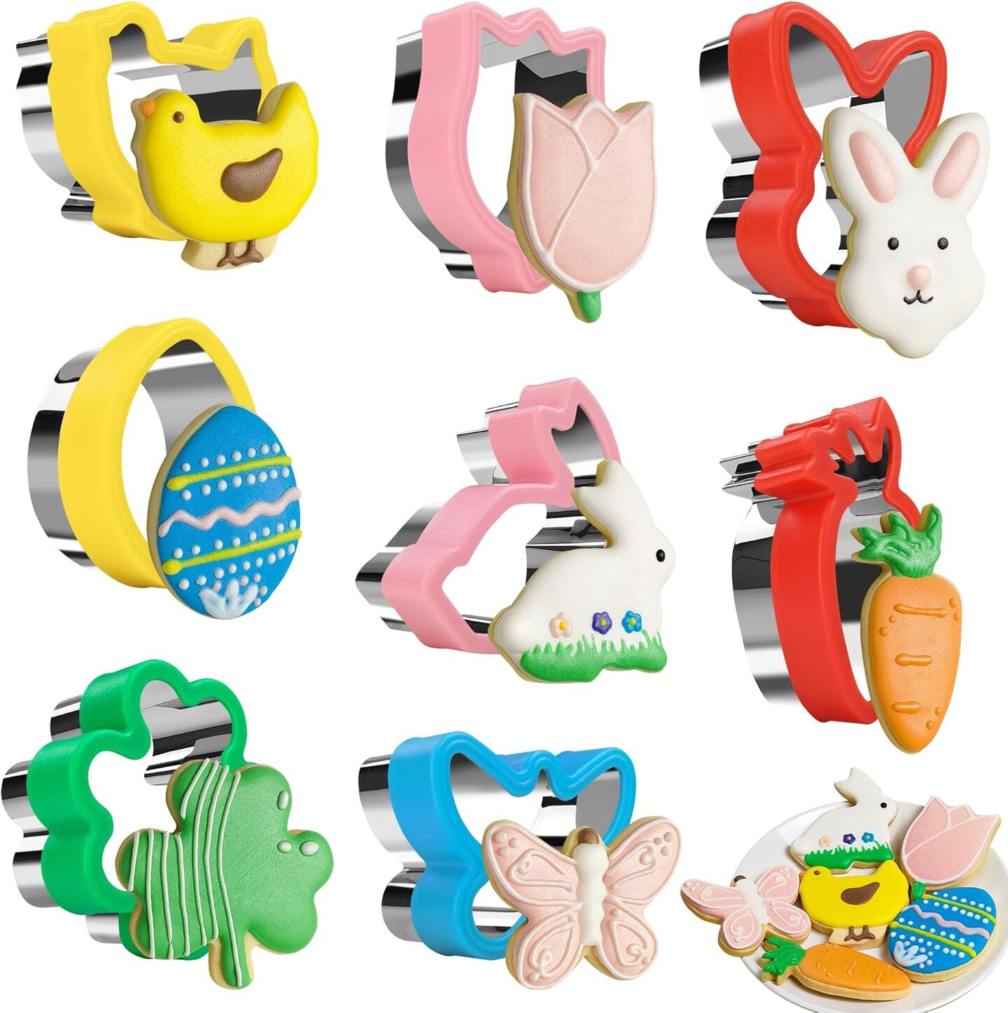 8 Pcs Easter Cookie Cutters, Sandwich Cutters, Holiday Biscuit Cutters with Comfort Grip, Molds for Cakes Biscuits and Sandwiches, Holiday Decorative Party Supplies