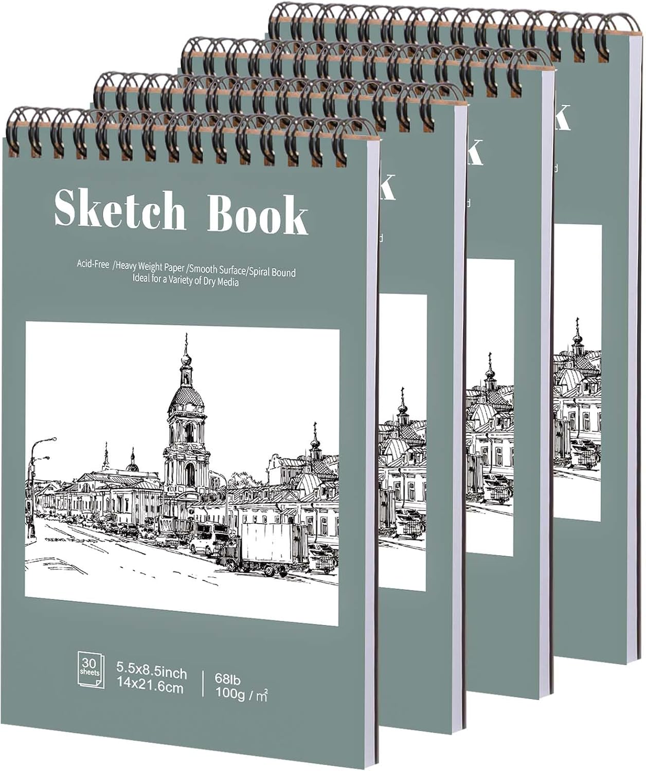 4 Pack Sketch Book, 5.5 x 8.5 Inch Sketchbook, 68lb/100gsm Top Spiral Bound Sketch Pad, Acid Free Art Supplies Drawing Painting Sketching Paper for Kids, Adults, Beginners, Artists (30 Sheets Each)