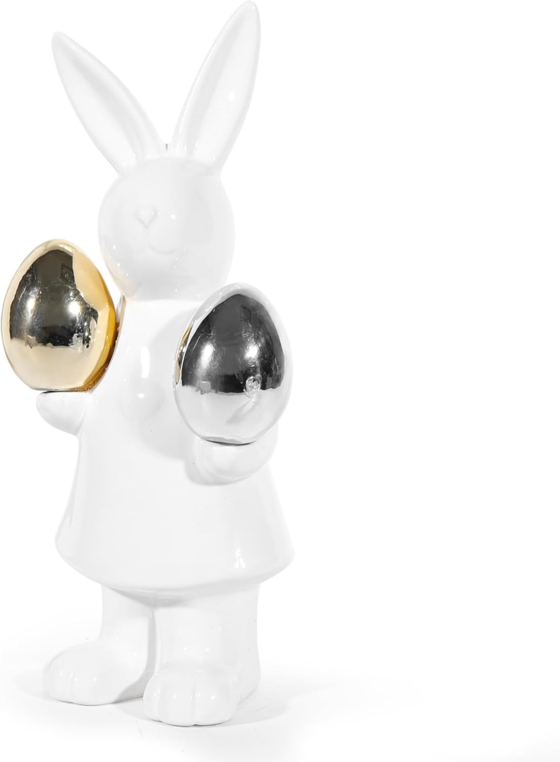 Ceramic Bunny Easter Decor,Table Rabbit Easter Decorations,Spring Bunnies Decoration Statue Figurine for Home Farmhouse(Gold and Silver Eggs-Big)