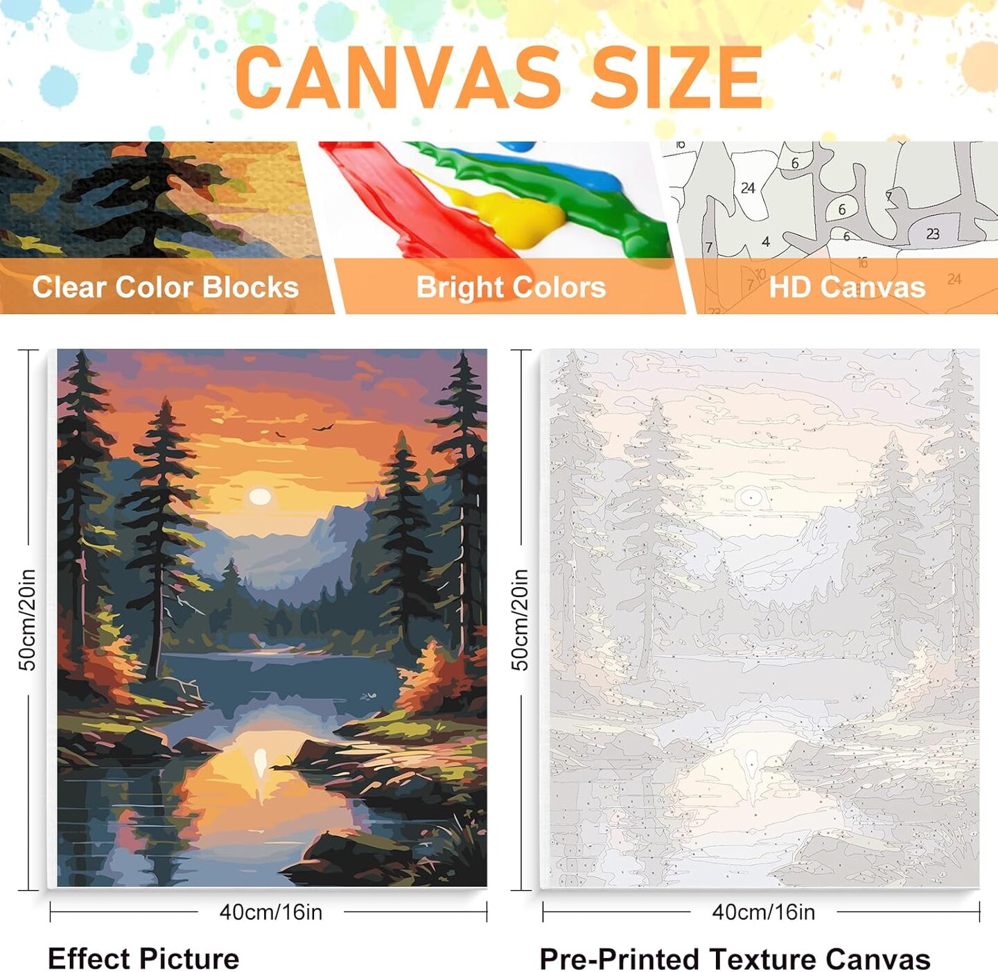 Paint by Numbers Kit for Adults Framed Canvas - 16x20 Inch Lake Landscape Adult Paint by Number Kits with Frame, Sunset DIY Acrylic Framed Canvas for Painting Kits for Adults with Gift Box