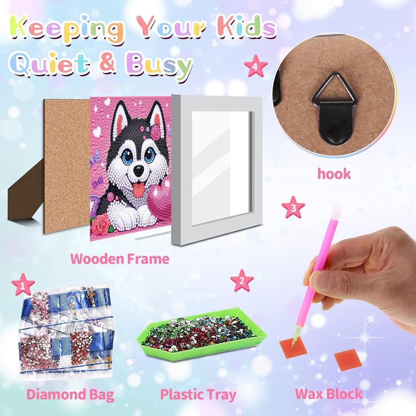 Dog Diamond Art Kits for Kids with Frame,Dogs Diamond Art for Kids Ages 8-12,Animal Diamond Painting Kits for Kids