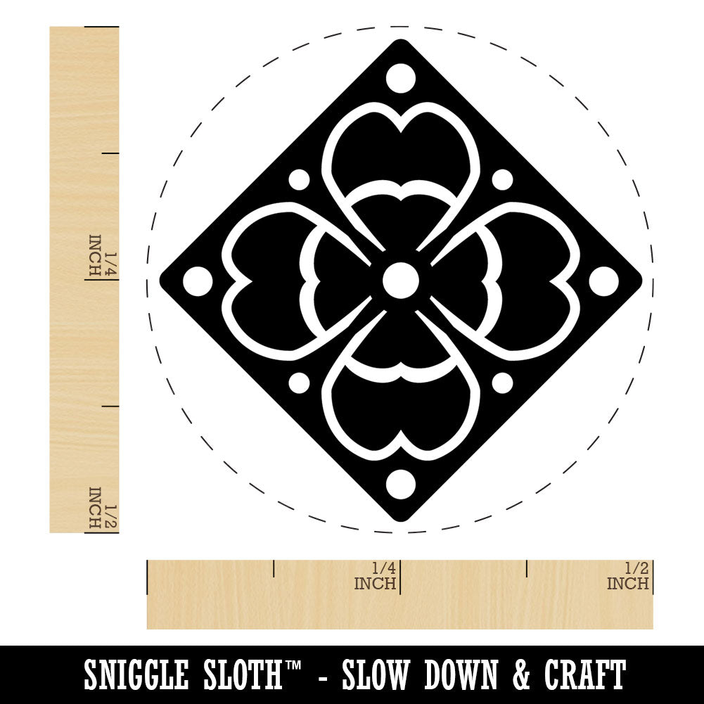 Stylish Diamond Four Leaf Clover Shamrock Floral Flower Rubber Stamp for Stamping Crafting Planners