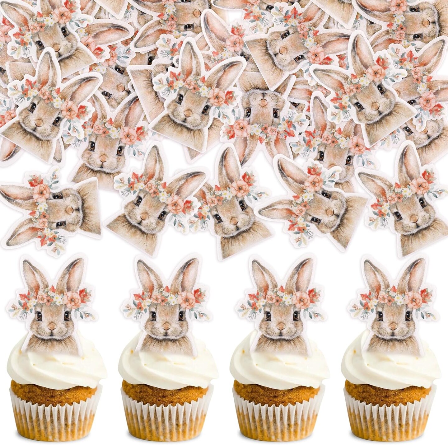 40Pack Edible Happy Easter Cupcake Toppers for Rabbit Ears Bunny Party Decorations Cake Picks Cake Food Decor Appetizers Toothpicks Party Supplies head