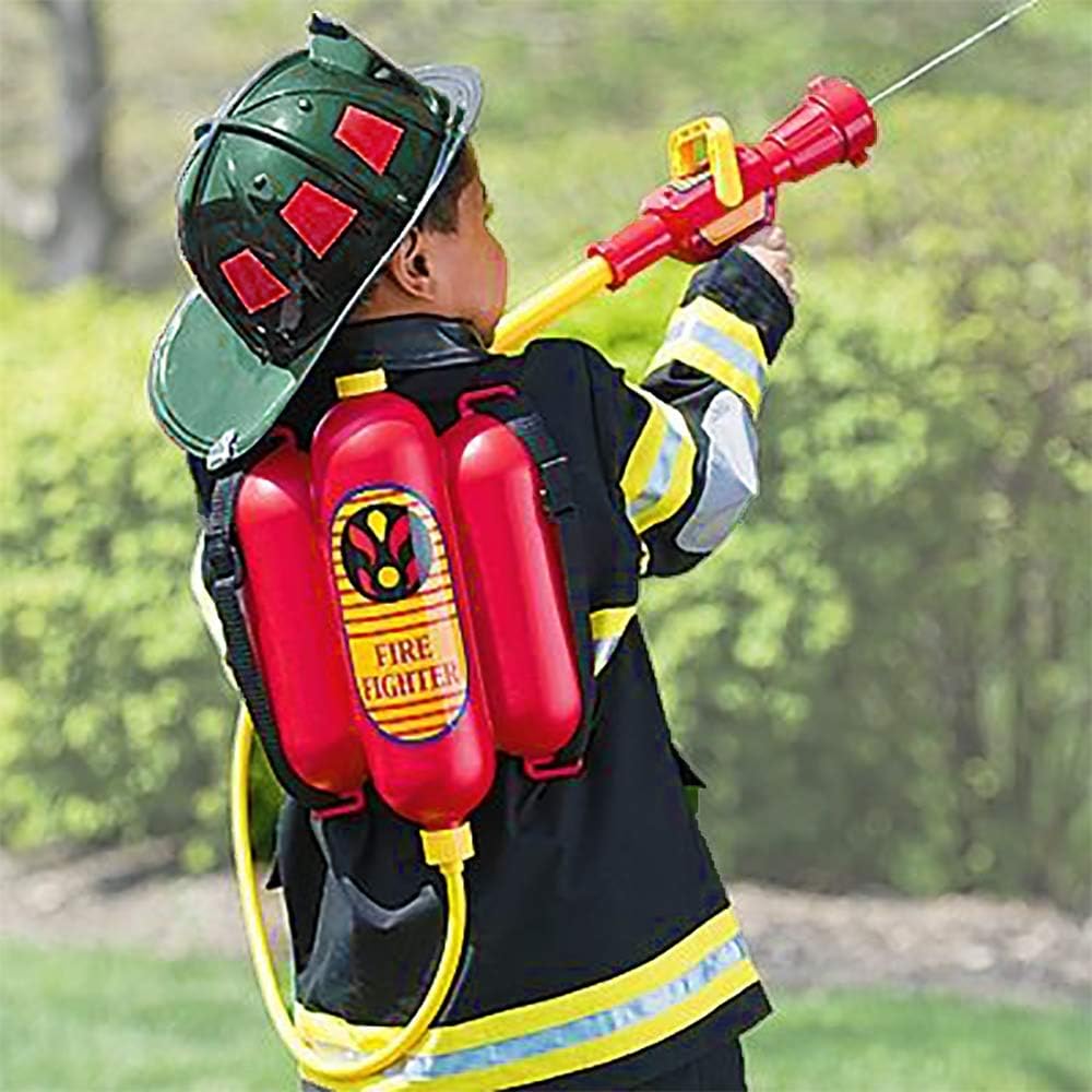 4E&#x27;s Novelty Firefighter Backpack Water Gun &#x2013; Water Soakers for Kids, Tank with Hose Shooter for Outdoor, Pool Play &#x26; Fireman Pretend Play