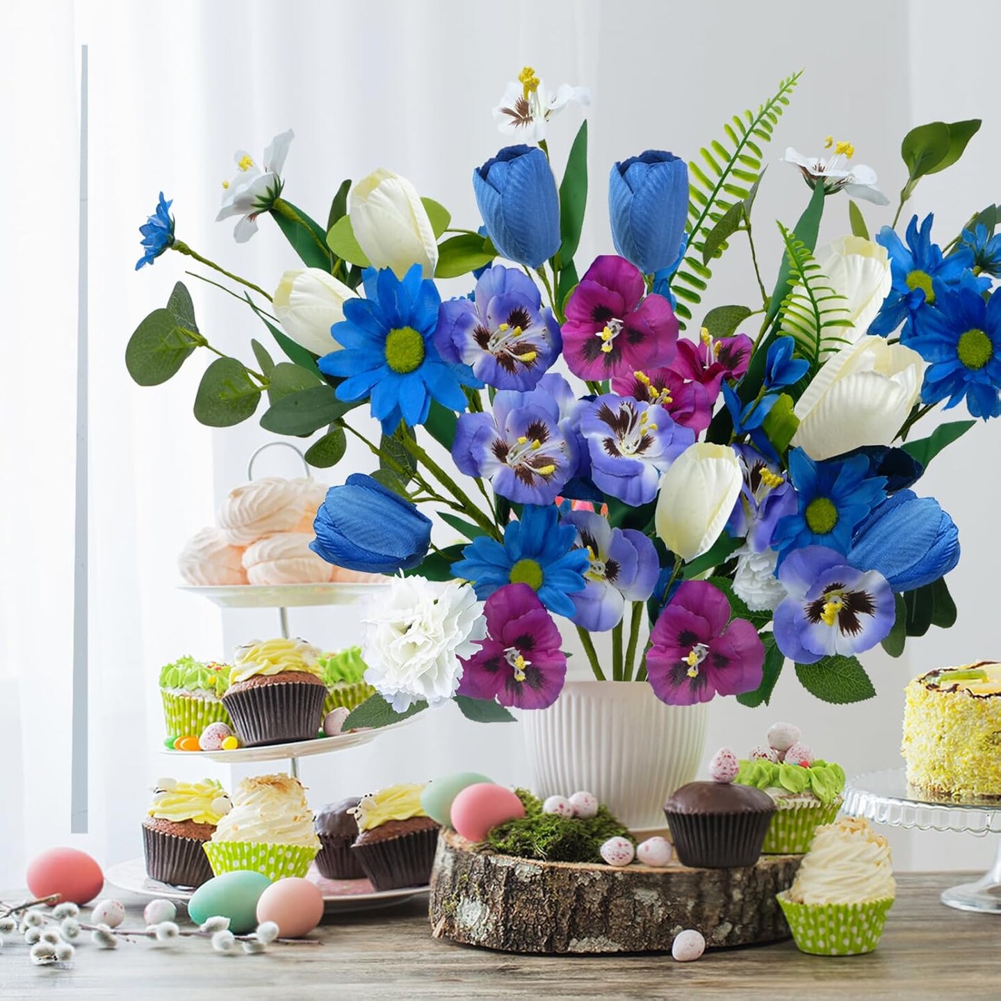 6 Pcs Spring Flower Bouquet Fake Tulips Wildflower Pansy Artificial Flowers