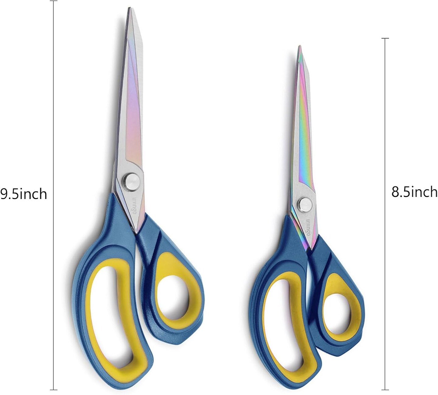 2 Pack Sharp Fabric Scissors - Heavy Duty Scissors All Purpose, Titanium Coated Forged Sewing Shears for Tailor Dressmaking Crafting Cutting Clothes Leather, 8.5&#x22; &#x26; 9.5&#x22;, Blue &#x26; Yellow
