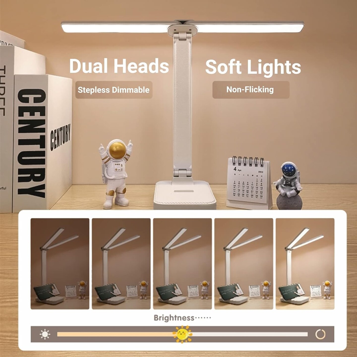 White Desk Lamp for Home Office,Portable Small Desk Lamp with 3 Lighting Modes, Battery Operated Rechargeable Desk Light for Kids, Reading,Studying,Dormitory, White