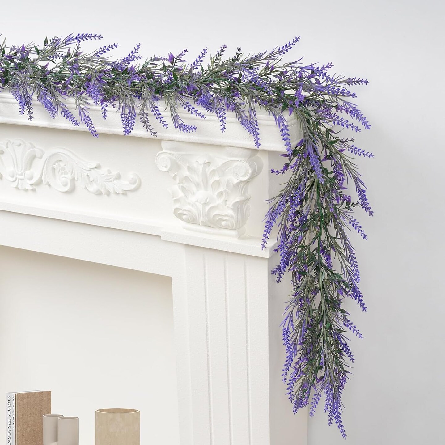 2pcs Wisteria Lavender Garland, 6Ft Purple Lavender Artificial Garland, Spring Summer All Year Lavender Garland for Farmhouse Wedding Mantle Arch Porch Stair Table Indoor Door Home Decor