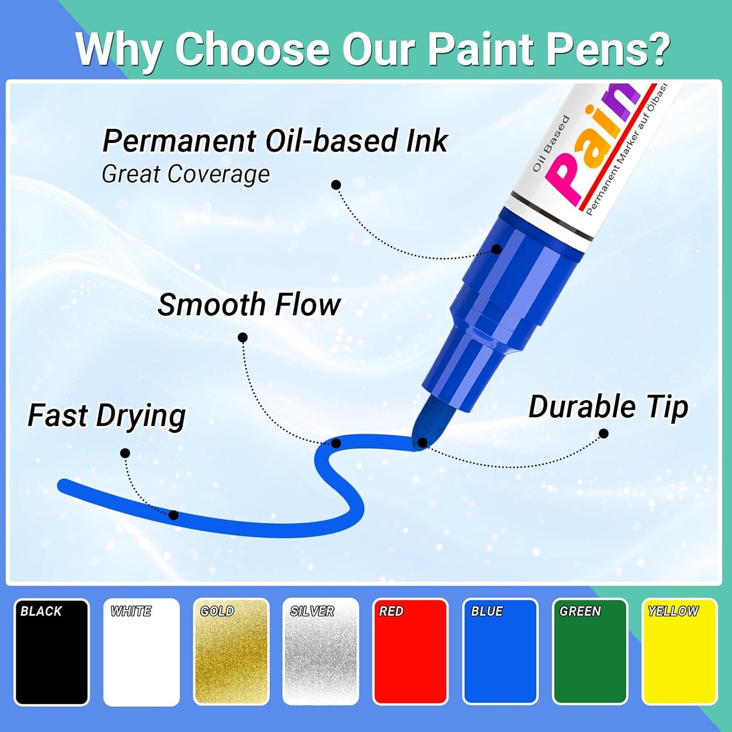 Oil Based Paint Markers, 8 Colors Dual Tip Permanent Paint Pens Paint Markers(0.7mm &#x26; 3mm), Waterproof Paint Pen for Rock Painting, Metal Wood Glass Stone Canvas Mugs Fabric Plastic