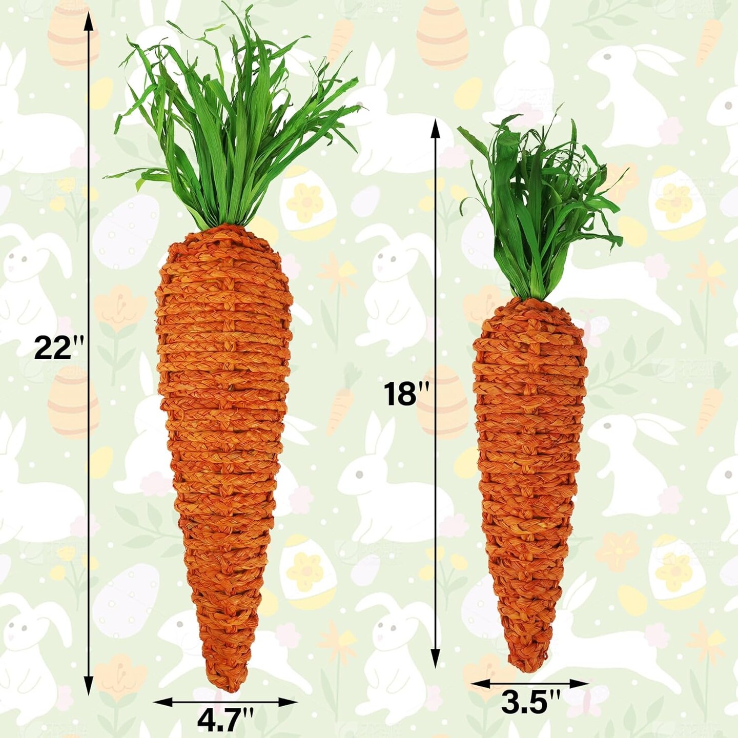 Large Carrots Easter Decorations &#x2013; Set of 2 (22&#x22; &#x26; 18&#x22;) Fake Carrot Spring Decor for Home, Farmhouse, Indoor &#x26; Outdoor, Front Porch &#x26; Yard Props