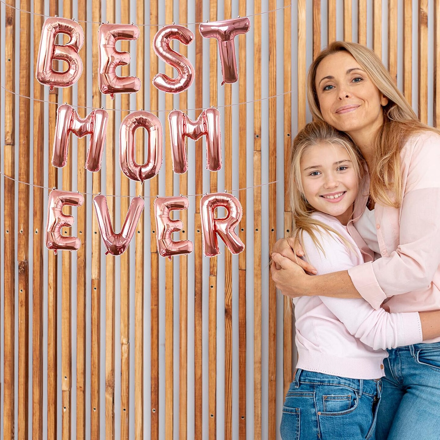 16 Inches Best Mom Ever Balloons Hanging Banner Decorations, Rose Gold Aluminum Foil Letter Balloons for Mother&#x27;s Day Birthday Baby Shower Gender Reveal Party Supplies