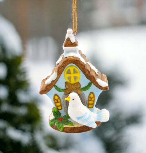 Ceramic Dove Bird with Birdhouse Light Cover Ornament, Home D&#xE9;cor, Gift for Her, Mom, Christmas tree D&#xE9;cor, Wall Decor