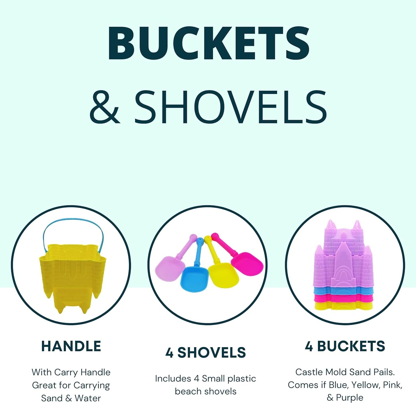 4E’s Novelty 4 Sets Castle Beach Bucket & Shovel - Sand Castle Building Kit