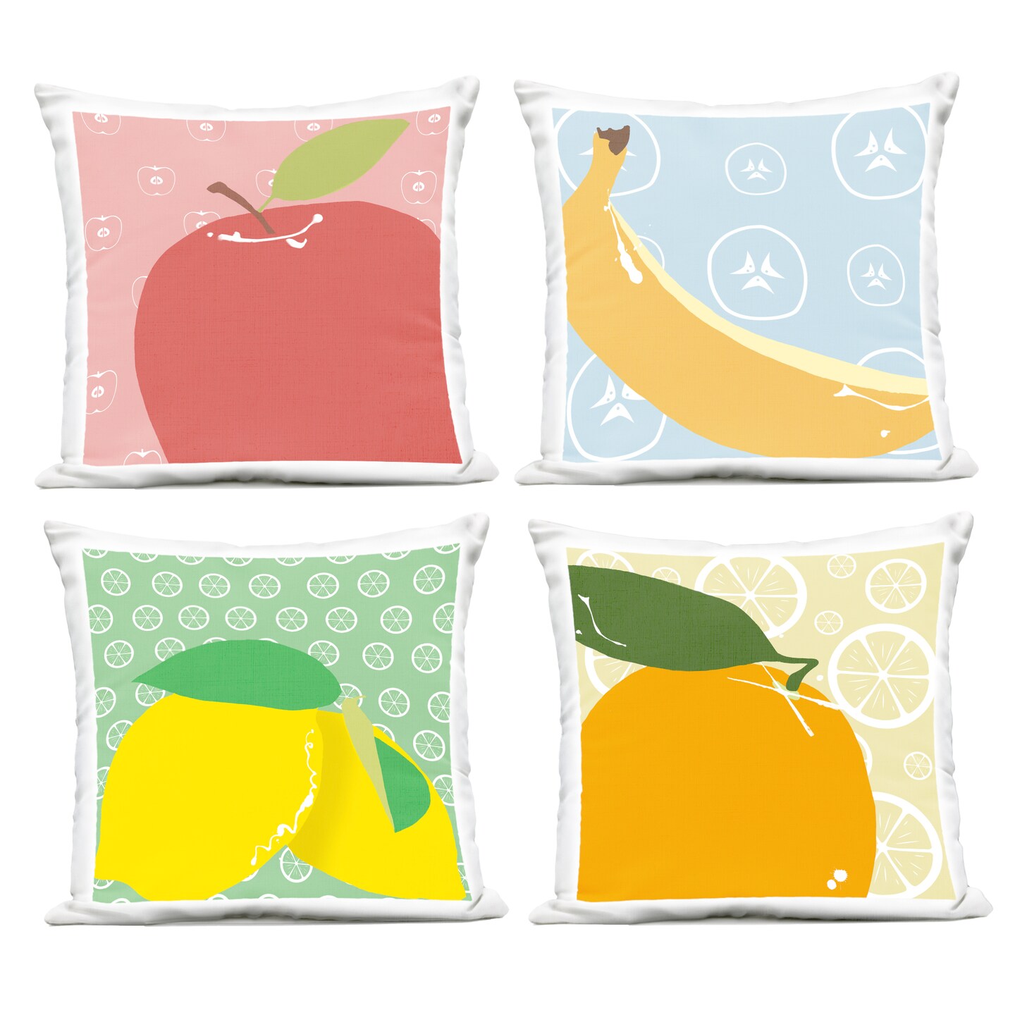 Stupell Industries Bright Kitchen Fruits 4pc Outdoor Printed Throw Pillow Set Design by Daniela Santiago, 18 x 7 x 18