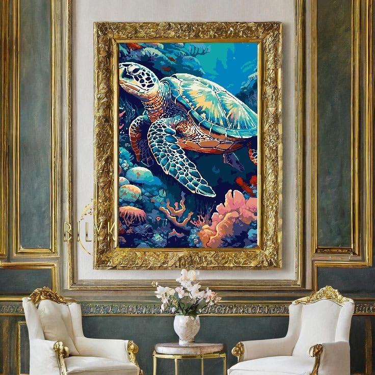 Sea Turtle Paint by Numbers Kit 12x16” – DIY Canvas with Wooden Frame for Adults