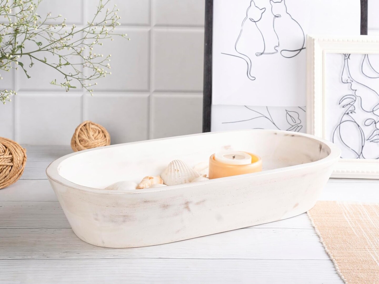Wooden Dough Bowl - Large Rustic White Acacia Wood - Handmade  display picture 1