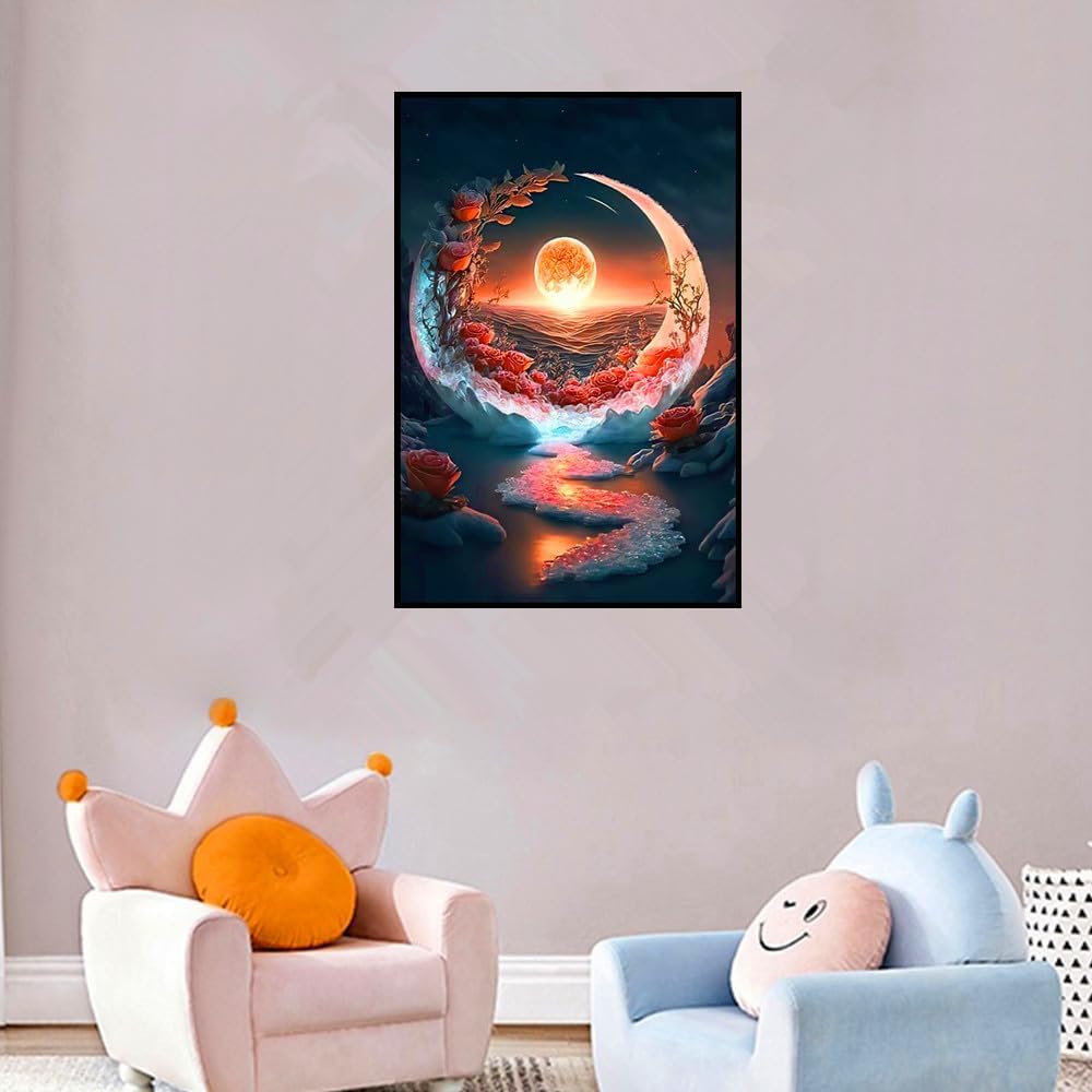 5D DIY Diamond Art Painting Kits,Round Full Drill Seaside Sunset Diamond Art Kits for Adults Beginner