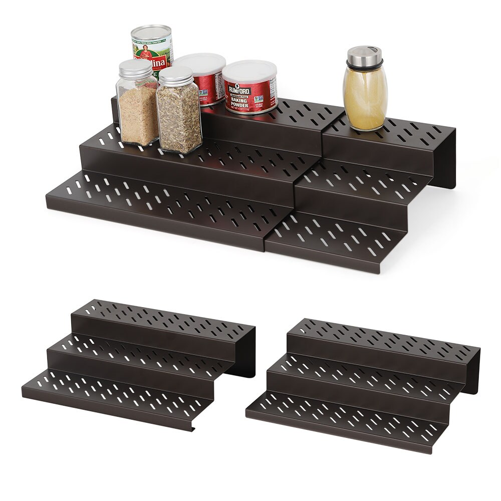 4pcs Bronze Tiered Spice Rack – Step Shelf Organizer for Kitchen Cabinet, Countertop & Pantry Storage